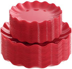 LIYH 50 Pcs Red Plastic Plates Reusable Christmas Plastic Plates Unbreakable Holiday Dinnerware Set Scalloped Plate for Christmas Day,Dishwasher Safe BPA Free (25Guests) by LIYHLoveinyourheart