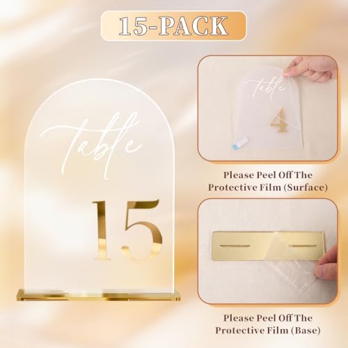 Frosted Arch Table Numbers 1-15 with Stands, Gold 3D Wedding Table Numbers - Image 4