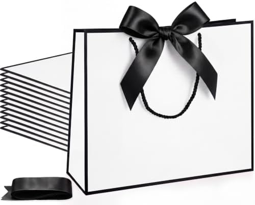 Silkfly 24 Pcs Paper Gift Bags with Handles & Bow Ribbon, White, Black by Silkfly