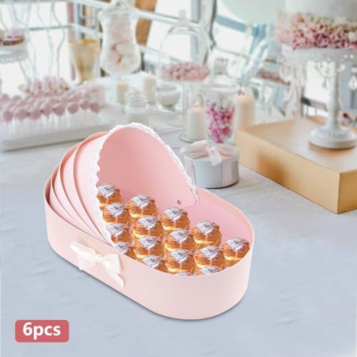 6 Pcs Flower Boxes, Cradle Baskets, Flower Arrangement Baskets, Cardboard Boxes for Wedding Celebrations, Shower Basket Gift Boxes, Cradle Gift Boxes (Pink) - Image 7