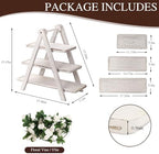 White Wood 3 Tier Foldable Serving Tray for Cupcake Dessert Stand,Rectangular Farmhouse Stand Charcuterie Board Wedding Party Decorative Tray Decor - Image 2
