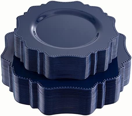 COLOSUS 60 PCS Navy Blue Plastic Plates, Premium Beaded Party Plates. by COLOSUS