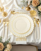 Ciaell 175 Piece Ivory and Gold Plastic Plates for Weddings Parties - Image 3