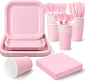 Vyntra 350 Pcs Pink Square Paper Plates and Napkins Set, Serves 50 by PartyTablewareSupplies