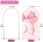 Sensfun Pink Bow Arch Backdrop Cover Girls Coquette Birthday Decorations,2-Sided Pastel Pink Bowknot Chiara Backdrop Arch Covers for Princess Wedding Bridal Baby Shower Bday Party Banner Decor 2.1x5ft - Image 6