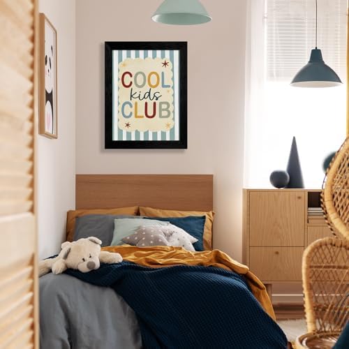Black Framed 16x20 inch Trendy Preppy Blue Striped Wall Art Cool Kids Club Quotes Poster Modern Funny Toddler Canvas Prints for Kids Playroom Bedroom Wall Decor - Image 5