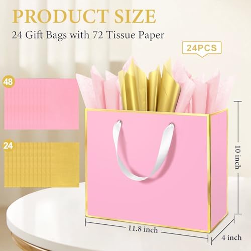 Addblu 24 Pack Pink Large Gift Bags with Handles & 72 Tissue Papers - Image 2