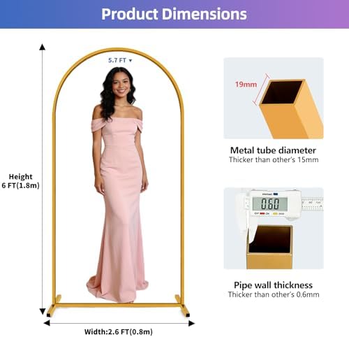 Hemmotop 6FT Arch Backdrop Stand Gold - Image 2