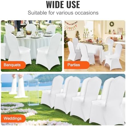 VEVOR 100 Pcs White Chair Covers Polyester Spandex Chair Cover Stretch Slipcovers for Wedding Party Dining Banquet Chair Decoration Covers - Image 6