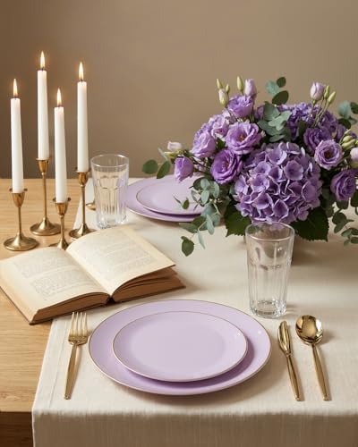 bUCLA 100PCS Purple Plastic Plates - Purple Lavender Disposable with Gold Rim - Include 50 Pieces 10inch Dinner & 50 Pieces 7inch Dessert Plates, Ideal for Party, Birthday & Spring - Image 5