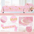 Hombae Twinkle Twinkle Little Star Baby Shower Decorations, Moon and Stars Baby Shower Decorations Backdrop Balloon Glitter Banner Tablecloth Cake Topper Sash for Space Party Supplies Pink Silver - Image 5