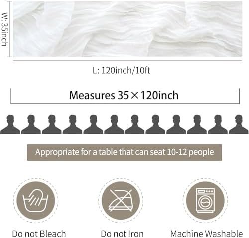 10 Pack White Cheesecloth Table Runner 35x120Inch, 10FT Long Summer Boho Sheer Gauze Table Runner Rustic for Wedding Bridal Baby Shower Birthday Party Table Decor - Image 6