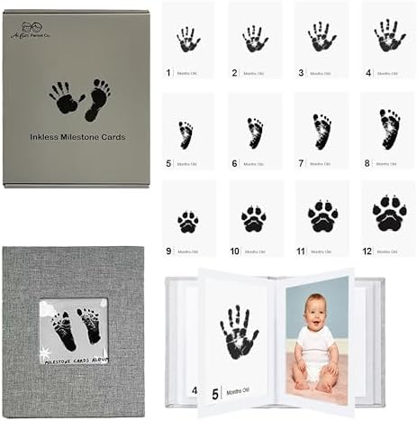 Baby Inkless Milestone Cards Hand Casting Kit Ink Print Hand and Footprint Kit Dog or Cat Pet Paw Print Kit Baby Newborn Footprint Kit Photo Album Keepsake Book Feet Stamp (Simple Gift Box + Album) by Unknown