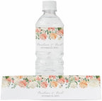 Personalized Water Bottle Labels with Choice of 30 Flower Styles - Choose Font and Pre-Made Phrases or Design Custom Text - LABELS ONLY (026 Peach Flowers, 2 inch (8.5x2")) by ThePaperedWedding