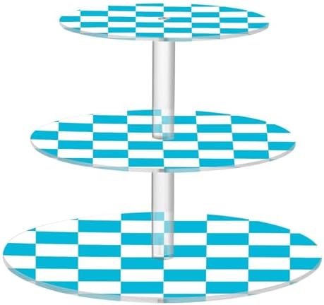 J JOYSAY Checkerboard Blue White Print Acrylic Cupcake Stand 3 Tier Dessert Table Display Set Clear Cake Stands for Party Baby Shower Wedding Decorations Easy Assembly Macaron Tower by J+JOYSAY