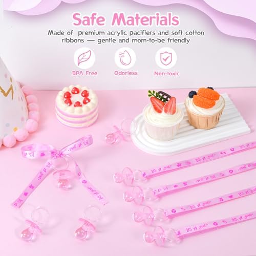 100 Pieces Baby Shower Pacifiers Necklace, Cute Acrylic Pacifier Necklaces for Chupones para Baby Shower Games Charm, Party Favors, Decorations DIY, Gender Reveal Table Scatter(Pink) - Image 7