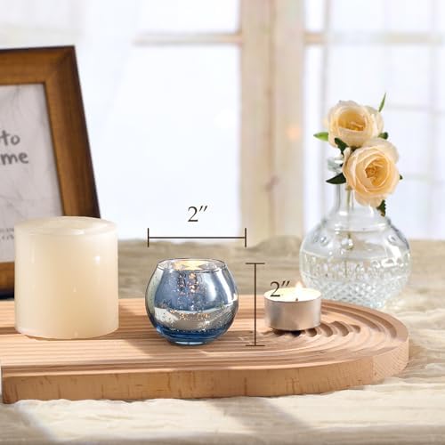 24 Pcs Blue Votive Candle Holders- Blue Centerpieces for Tables, Round Mercury Glass Candle Holder for Wedding Decor, Bridal Shower Decorations - Image 3