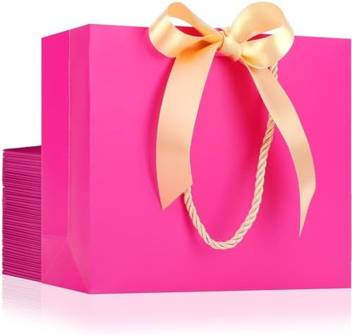 EUSOAR Gift Bags with Hanles, 25pcs 10.6"x3.1"x8.3" Hot Pink Shopping Paper Bags, Party Favor Kraft Paper Bags Thank You Gift Treat Bags Bulk for for Shopping Wedding Birthday Guests Bridal by EUSOAR