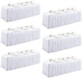 6 Packs White Satin Tablecloths Rectangle 6FT, Glitter Fitted Stretch Table Covers Wrinkle-Free Floor Length Shimmer Table Skirt for Weddings Parties Baby Shower Banquets Vendor Events by Partisky
