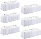 6 Packs White Satin Tablecloths Rectangle 6FT, Glitter Fitted Stretch Table Covers Wrinkle-Free Floor Length Shimmer Table Skirt for Weddings Parties Baby Shower Banquets Vendor Events by Partisky