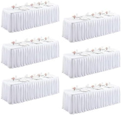 6 Packs White Satin Tablecloths Rectangle 6FT, Glitter Fitted Stretch Table Covers Wrinkle-Free Floor Length Shimmer Table Skirt for Weddings Parties Baby Shower Banquets Vendor Events by Partisky