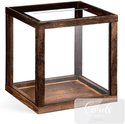 Menkxi Clear Wedding Card Box with Slot 10 x 10 x 8.5 Large Acrylic Card Box for Party Wooden Envelope Holder with Sign for Wedding Quinceanera Birthday Baby Shower Decorations(Rustic Brown,Wood) by Menkxi