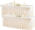Wish Care 2 Pack Ivory Spandex Table Clothes for 4 Foot Rectangle Tables, 4FT Wrinkle Free Fitted Tablecloths Ruffles Design Table Cover for Party, Banquet, Wedding and Events by WishCare