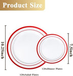 Goodluck 200 Pack Red Rim Plastic Plates - 100 Dinner Plates (10.25") & 100 Dessert Plates (7.5") - Heavy Duty Disposable White Plates with Elegant Red Trim - Premium Dinnerware Set for Wedding - Image 2