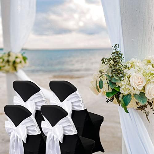 White Satin Chair Sashes Bows for Chair,7x108inchs,50pcs - Image 4