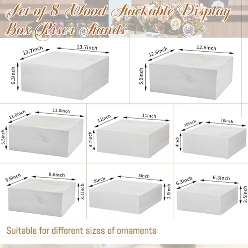 Barydat 8 Pcs Large 13.7" Wood Risers Display, Vintage White - Image 3