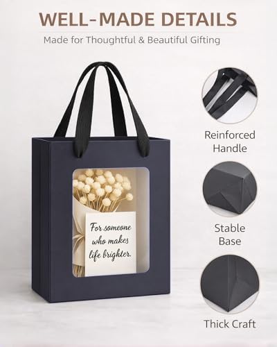 VAGREEZ 30-Pack Gift Bags with Clear Window, Reusable Small Medium Kraft Transparent Window Paper Bags with Handles in Assorted Colors and Bulk Pack for Party, Wedding, Birthday and Small Business, Black / Small - Image 4