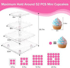 YestBuy Acrylic Cupcake Stand for 50 Cupcakes, 4 Tier Cupcakes Tower Stand with Pink LED Lights and 4.7" Clear Tiers, Perfect for Birthday, Baby Shower, Wedding and Candy Bar - Image 5
