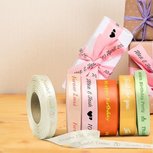 Personalized Ribbon Roll for Gift Wrapping with Text,5/8" Wide Satin Custom Wedding Favors for Guests with Printed Name,Customzied Wrap Fabric Ribbon, Customizable Birthday Baby Shower Party Supplies - Image 5