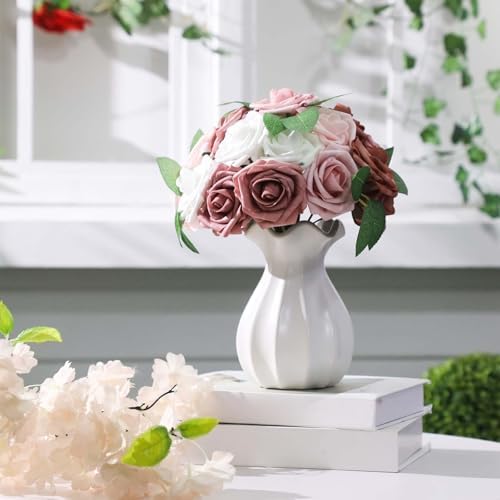 100 Pcs Artificial Rose Flowers, Shades of Dusty Pink - Image 5