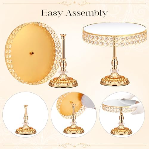12 Pieces Gold Cake Stand Set, Vintage Cake Display Stand with Crystal Edge and Cupcake Display Tray, Dessert Table Display Set for Wedding Party Baby Shower Anniversary Celebration - Image 5
