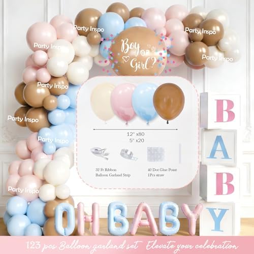 Boots or Bows Gender Reveal Decorations, Girl or Boy Themed Party Balloon Arch Kit Supplies Includes Balloons Banners Sash Badge Backdrop Topper Poster Balloon Boxes Tablecloth Marker 147 PCs - Image 3
