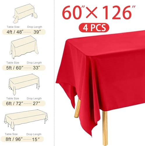 4 Pack Rectangle Tablecloth 60x126 Inch Red Washable Polyester Table Cover for Wedding Dining Table Buffet Parties Banquet Decoration（Red） - Image 2