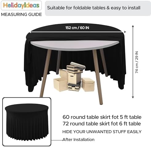 6 Pack Black Spandex Table Skirts for 60 Inch Round Tables, Wedding Party - Image 5