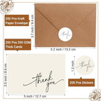 Gueevin 200 Pcs Thank You Cards with Envelopes Stickers, 3.5x5", Cream - Image 2