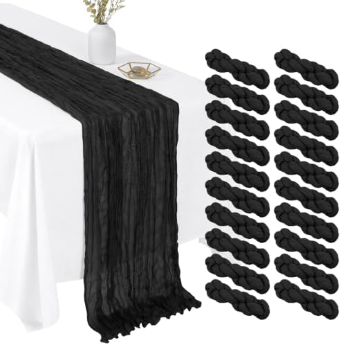 20 Pack Black 17 x 108 Inch Cheesecloth Table Runner - Boho Gauze Sheer Fabric for Wedding Baby Shower Party Home Decor by Unknown