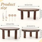 Jetec 11 Pcs Wood Cake Stand Rectangular Round Rustic Wedding Cake Holder Tray with Wooden Slice Toppers and Cutter for Wedding Reception Party Event - Image 3