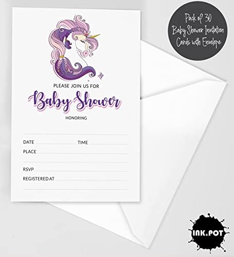 Pack of 30, Girl Baby Shower Party Collection, Baby Shower Invitation Cards, Fill in the Blank Invites WIth Envelopes, Unicorn Theme Party Supplies-a - Image 2