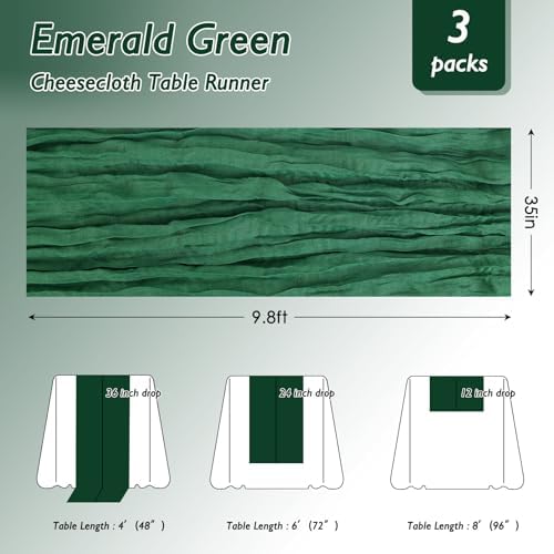 8 Pack Emerald Green Cheesecloth Table Runner 120 Inch Boho Wedding Decor - Image 2