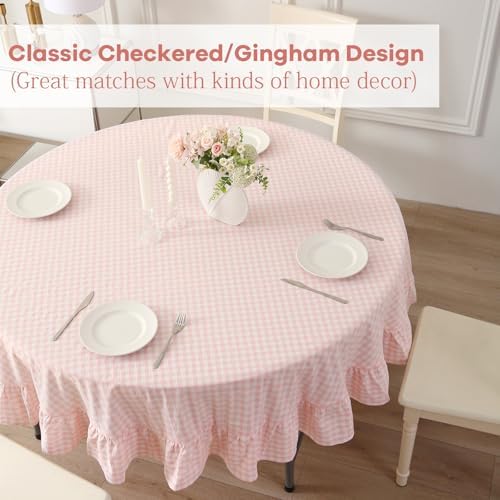 Blush White Gingham Tablecloth Round Dia.90” - Image 4