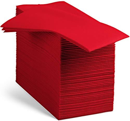 100 Linen-Feel Colored Paper Napkins - Decorative Cloth-Like Brighet Red Dinner Napkins - Soft And Absorbent. For Kitchen, Party, Wedding, Bathroom Or Any Occasion. (Pack of 100) by BloominGoods