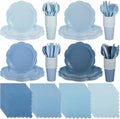Qinyoung 388 Pcs Dusty Blue Plates and Napkins Party Supplies Tableware Include Disposable Scalloped Plate Paper Napkin Cup Plastic Cutlery for Baby Shower Party Wedding Birthday, 48 Sets by Qinyoung