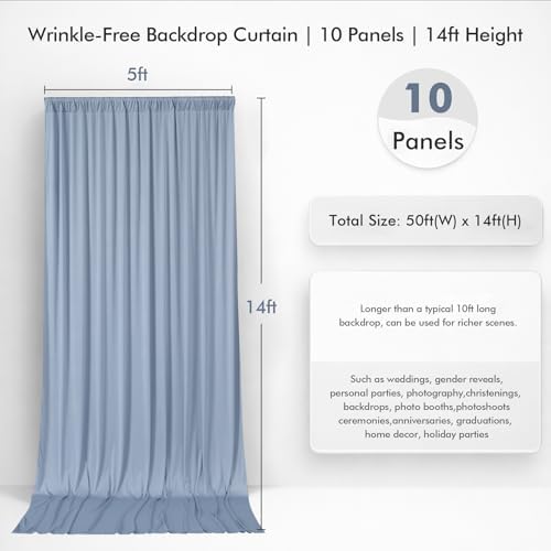 50ftx14FT Wrinkle Free Dusty Blue Backdrop Curtain for Wedding Parties - Image 6