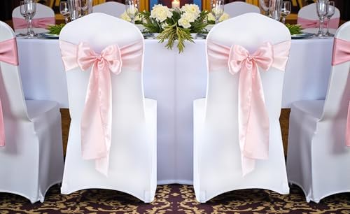 MDS® Pack of 25 Satin Chair Sashes for Wedding & Events – Blush Pink - Image 2