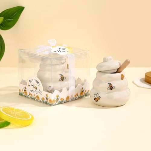 12 Sets Ceramic Bee-Happy Honey Pot with Dipper，Honey Jar Serving Set with Exquisiting Package for Wedding Favor,Bridal Shower Favor, Baby Shower Favor，Party Favor (12) - Image 6