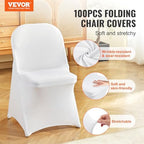 VEVOR 100 Pcs Stretch Spandex Folding Chair Covers Universal Fitted White - Image 2